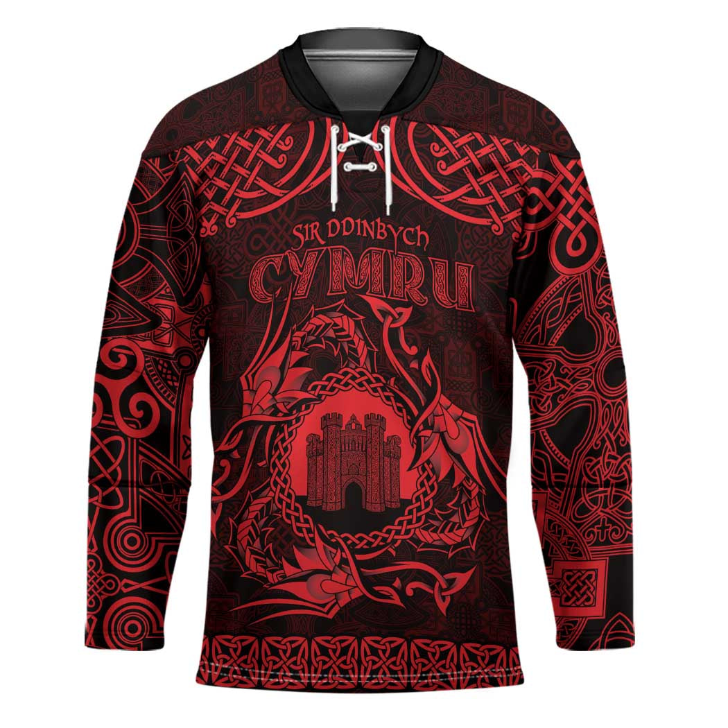 Personalized Denbighshire Sir Ddinbych Hockey Jersey Red Gatehouse Denbigh Castle Celtic-inspired - Wonder Print Shop