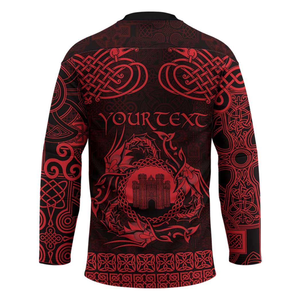 Personalized Denbighshire Sir Ddinbych Hockey Jersey Red Gatehouse Denbigh Castle Celtic-inspired - Wonder Print Shop