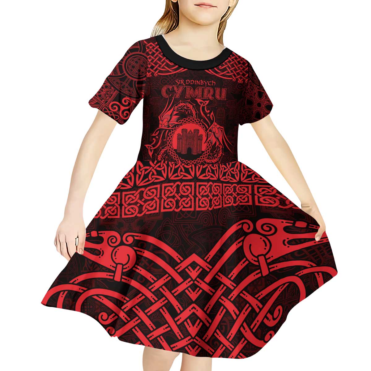 Personalized Denbighshire Sir Ddinbych Kid Short Sleeve Dress Red Gatehouse Denbigh Castle Celtic-inspired - Wonder Print Shop