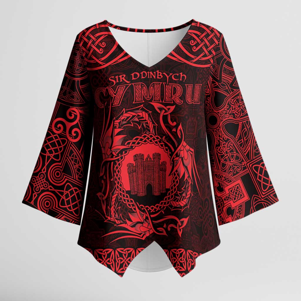 Personalized Denbighshire Sir Ddinbych Kimono Sleeve Blouse Red Gatehouse Denbigh Castle Celtic-inspired - Wonder Print Shop