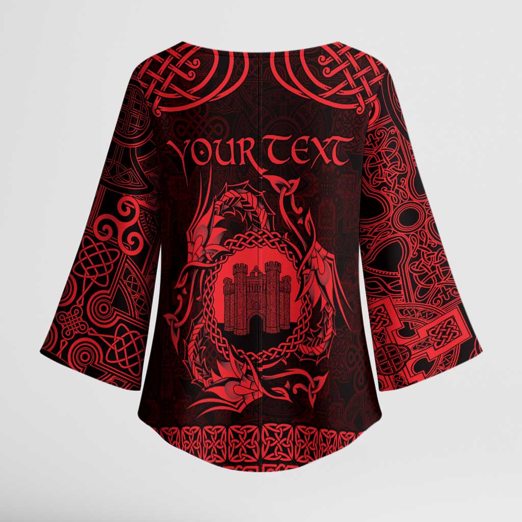 Personalized Denbighshire Sir Ddinbych Kimono Sleeve Blouse Red Gatehouse Denbigh Castle Celtic-inspired - Wonder Print Shop