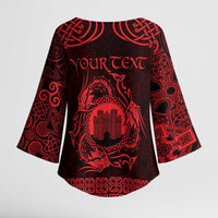 Personalized Denbighshire Sir Ddinbych Kimono Sleeve Blouse Red Gatehouse Denbigh Castle Celtic-inspired - Wonder Print Shop