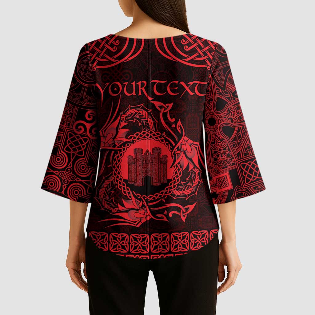 Personalized Denbighshire Sir Ddinbych Kimono Sleeve Blouse Red Gatehouse Denbigh Castle Celtic-inspired - Wonder Print Shop