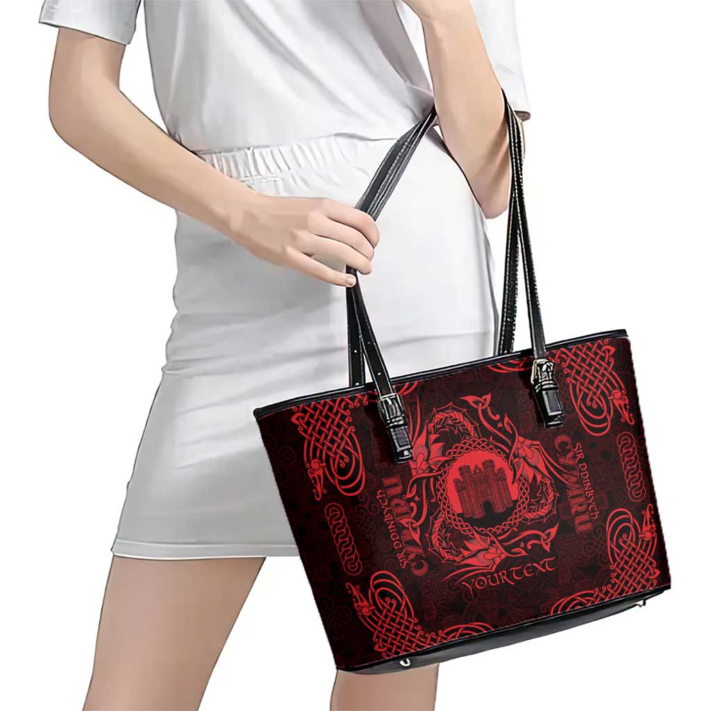 Personalized Denbighshire Sir Ddinbych Leather Tote Bag Red Gatehouse Denbigh Castle Celtic-inspired - Wonder Print Shop