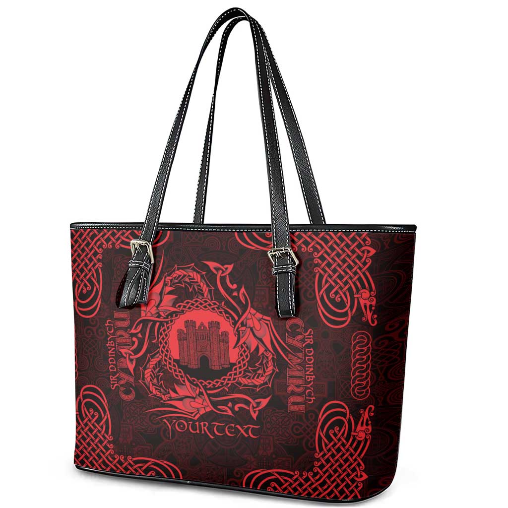 Personalized Denbighshire Sir Ddinbych Leather Tote Bag Red Gatehouse Denbigh Castle Celtic-inspired - Wonder Print Shop