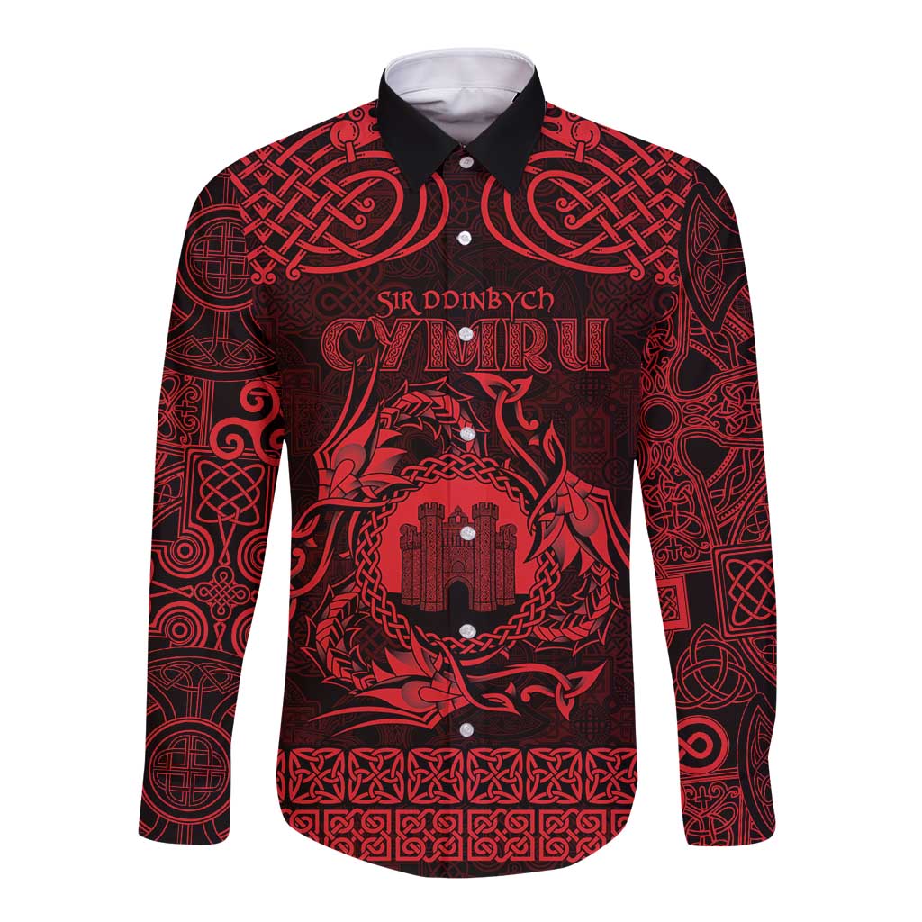 Personalized Denbighshire Sir Ddinbych Long Sleeve Button Shirt Red Gatehouse Denbigh Castle Celtic-inspired - Wonder Print Shop