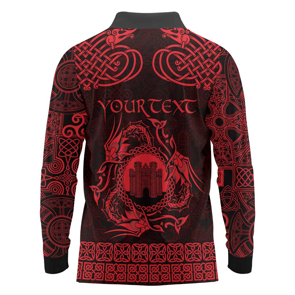 Personalized Denbighshire Sir Ddinbych Long Sleeve Polo Shirt Red Gatehouse Denbigh Castle Celtic-inspired - Wonder Print Shop