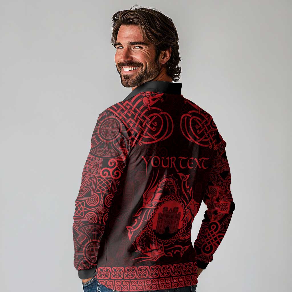Personalized Denbighshire Sir Ddinbych Long Sleeve Polo Shirt Red Gatehouse Denbigh Castle Celtic-inspired - Wonder Print Shop