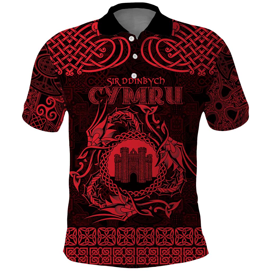 Personalized Denbighshire Sir Ddinbych Polo Shirt Red Gatehouse Denbigh Castle Celtic-inspired - Wonder Print Shop