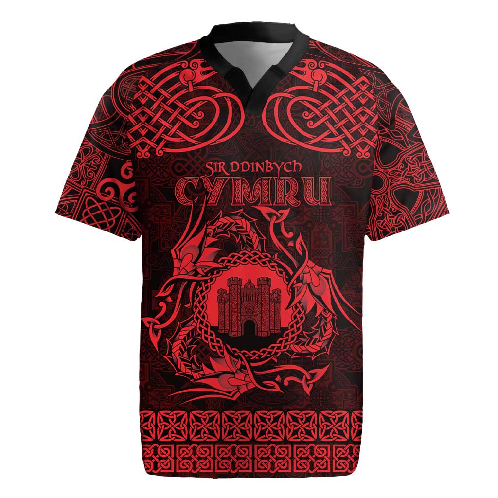 Personalized Denbighshire Sir Ddinbych Rugby Jersey Red Gatehouse Denbigh Castle Celtic-inspired - Wonder Print Shop