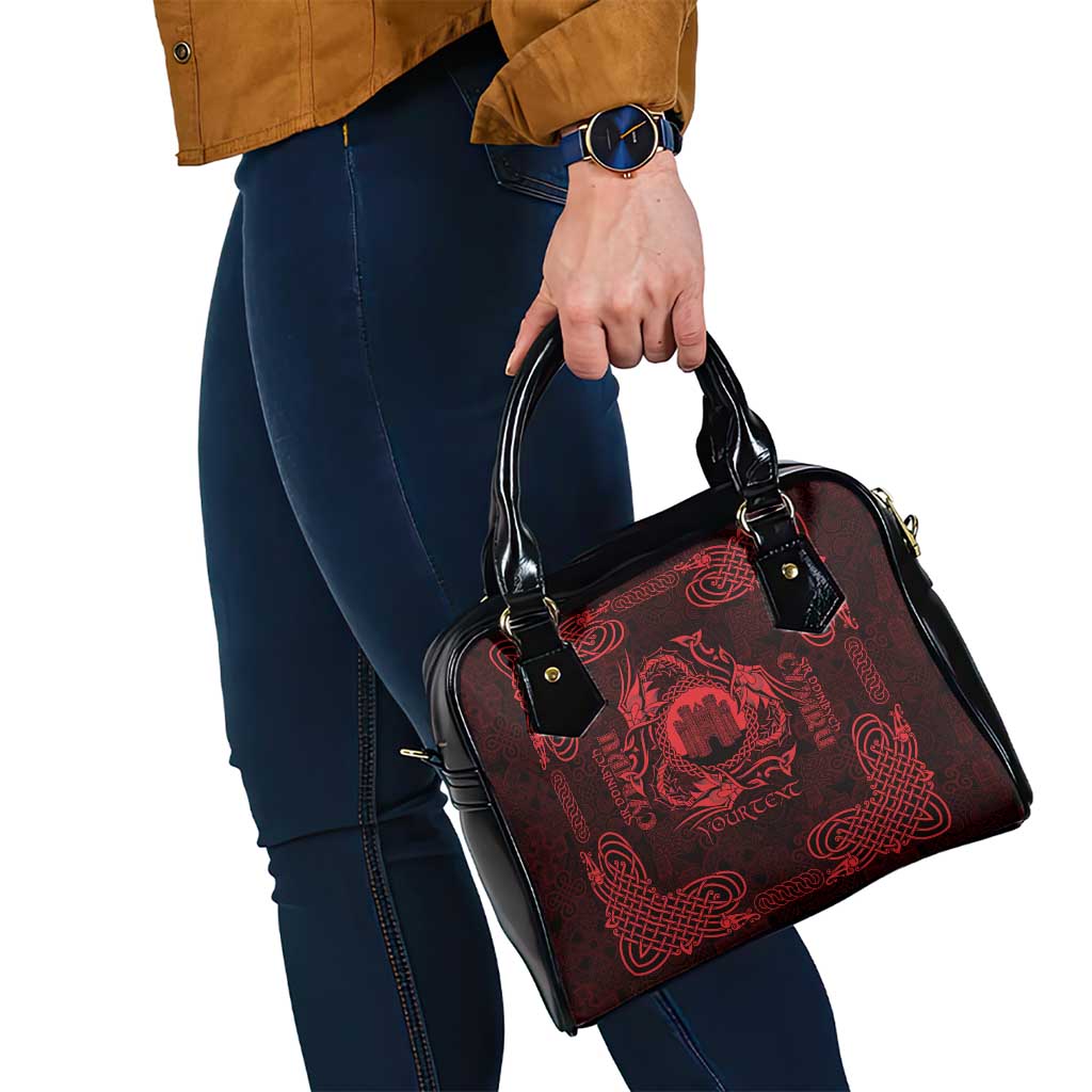 Personalized Denbighshire Sir Ddinbych Shoulder Handbag Red Gatehouse Denbigh Castle Celtic-inspired - Wonder Print Shop
