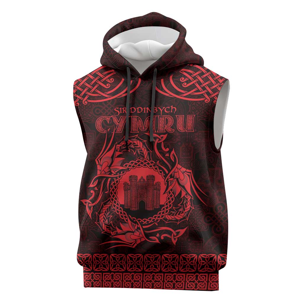 Personalized Denbighshire Sir Ddinbych Sleeveless Hoodie Red Gatehouse Denbigh Castle Celtic-inspired - Wonder Print Shop