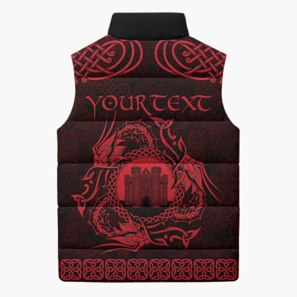 Personalized Denbighshire Sir Ddinbych Sleeveless Puffer Jacket Red Gatehouse Denbigh Castle Celtic-inspired - Wonder Print Shop