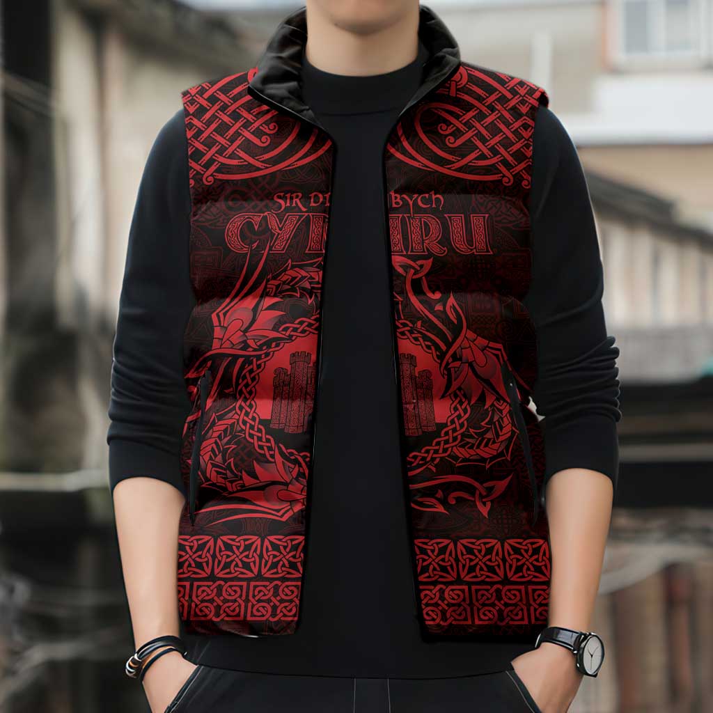 Personalized Denbighshire Sir Ddinbych Sleeveless Puffer Jacket Red Gatehouse Denbigh Castle Celtic-inspired - Wonder Print Shop