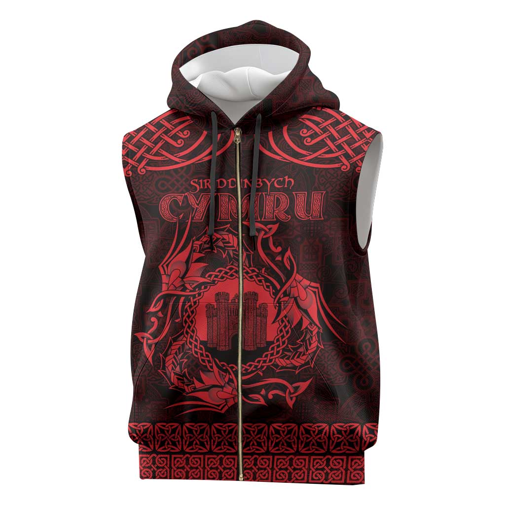 Personalized Denbighshire Sir Ddinbych Sleeveless Zip Hoodie Red Gatehouse Denbigh Castle Celtic-inspired - Wonder Print Shop