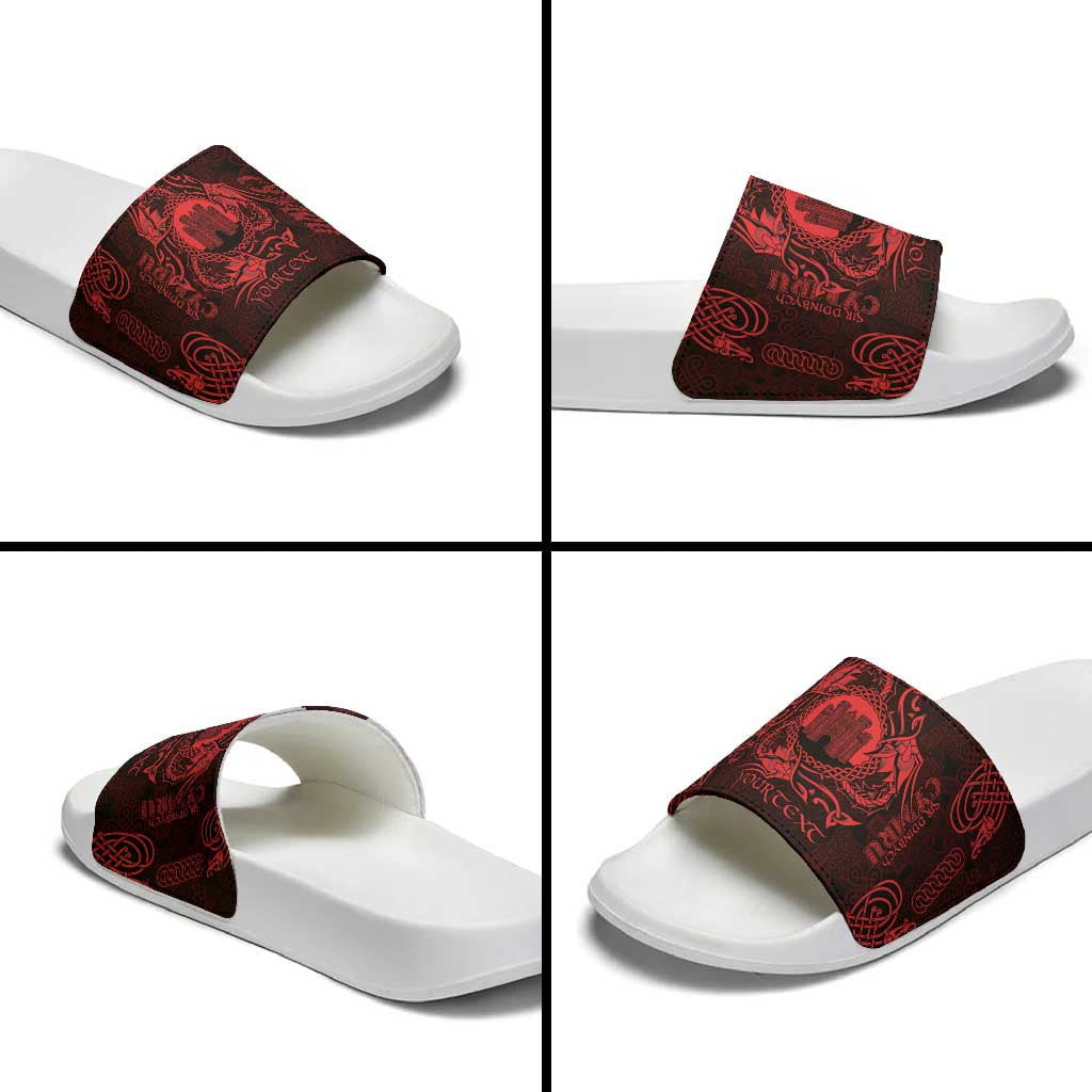 Personalized Denbighshire Sir Ddinbych Slide Sandals Red Gatehouse Denbigh Castle Celtic-inspired - Wonder Print Shop