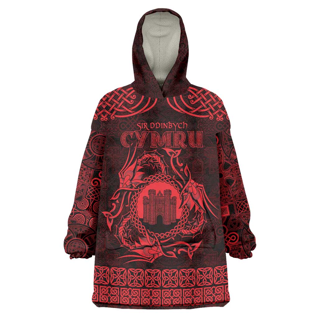 Personalized Denbighshire Sir Ddinbych Wearable Blanket Hoodie Red Gatehouse Denbigh Castle Celtic-inspired - Wonder Print Shop