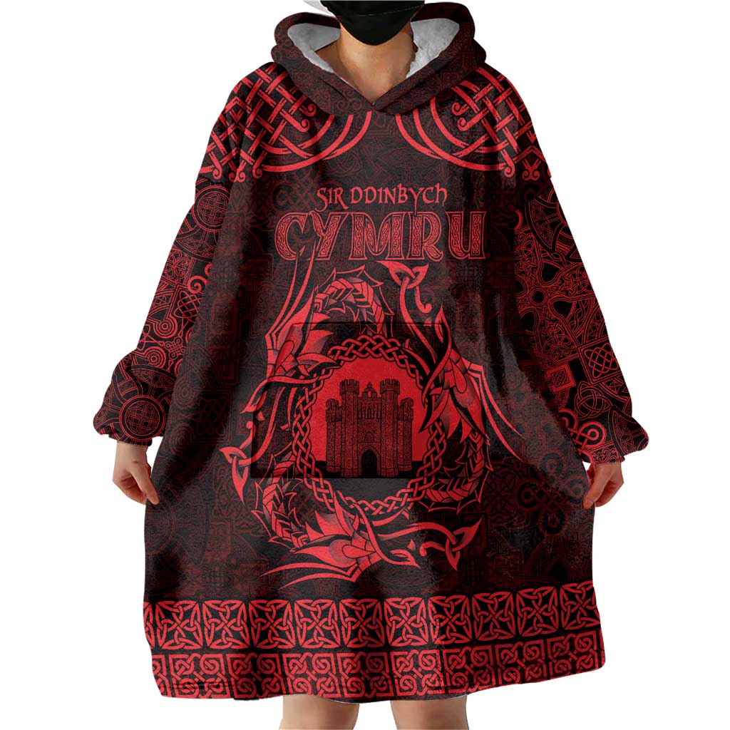 Personalized Denbighshire Sir Ddinbych Wearable Blanket Hoodie Red Gatehouse Denbigh Castle Celtic-inspired - Wonder Print Shop
