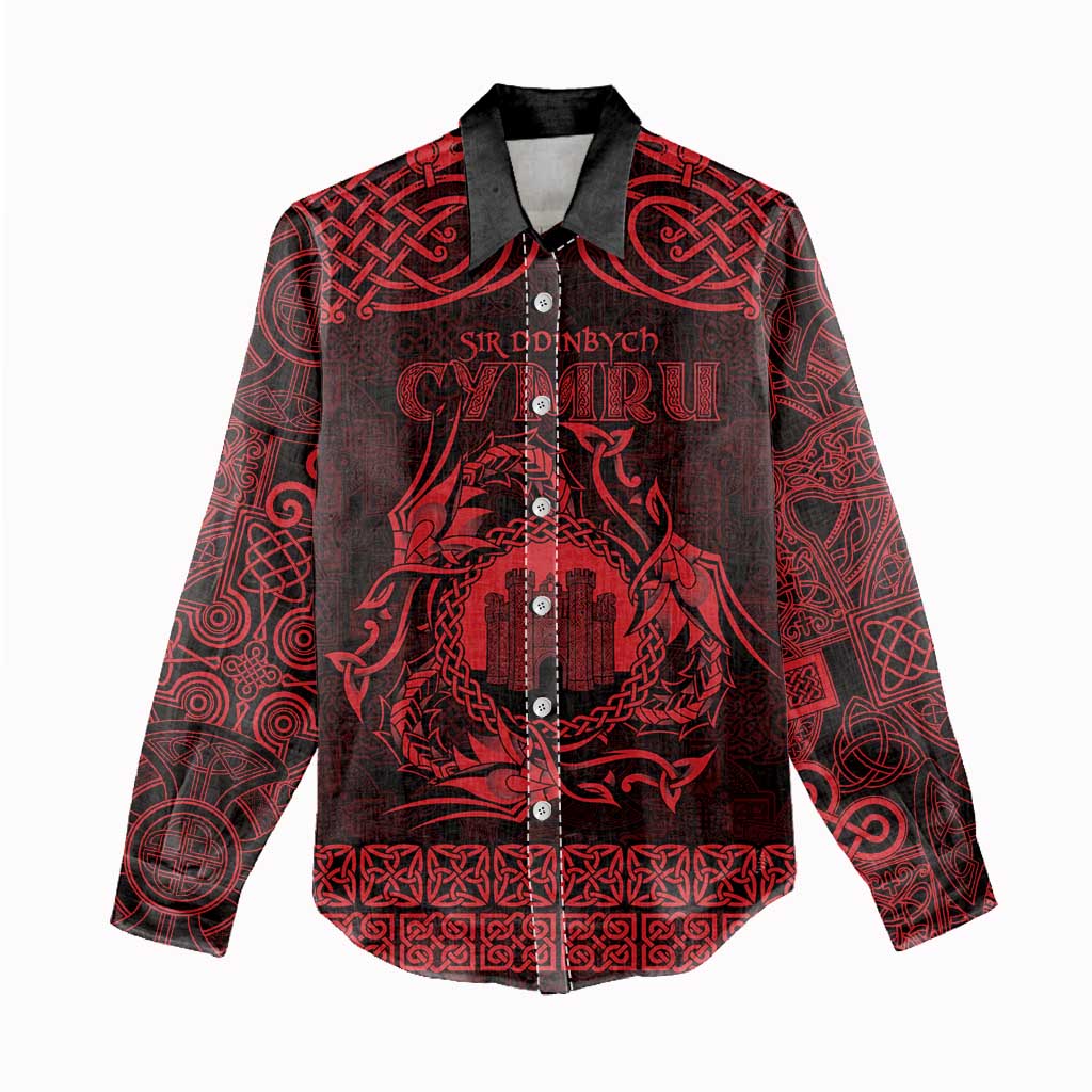 Personalized Denbighshire Sir Ddinbych Women Casual Shirt Red Gatehouse Denbigh Castle Celtic-inspired - Wonder Print Shop