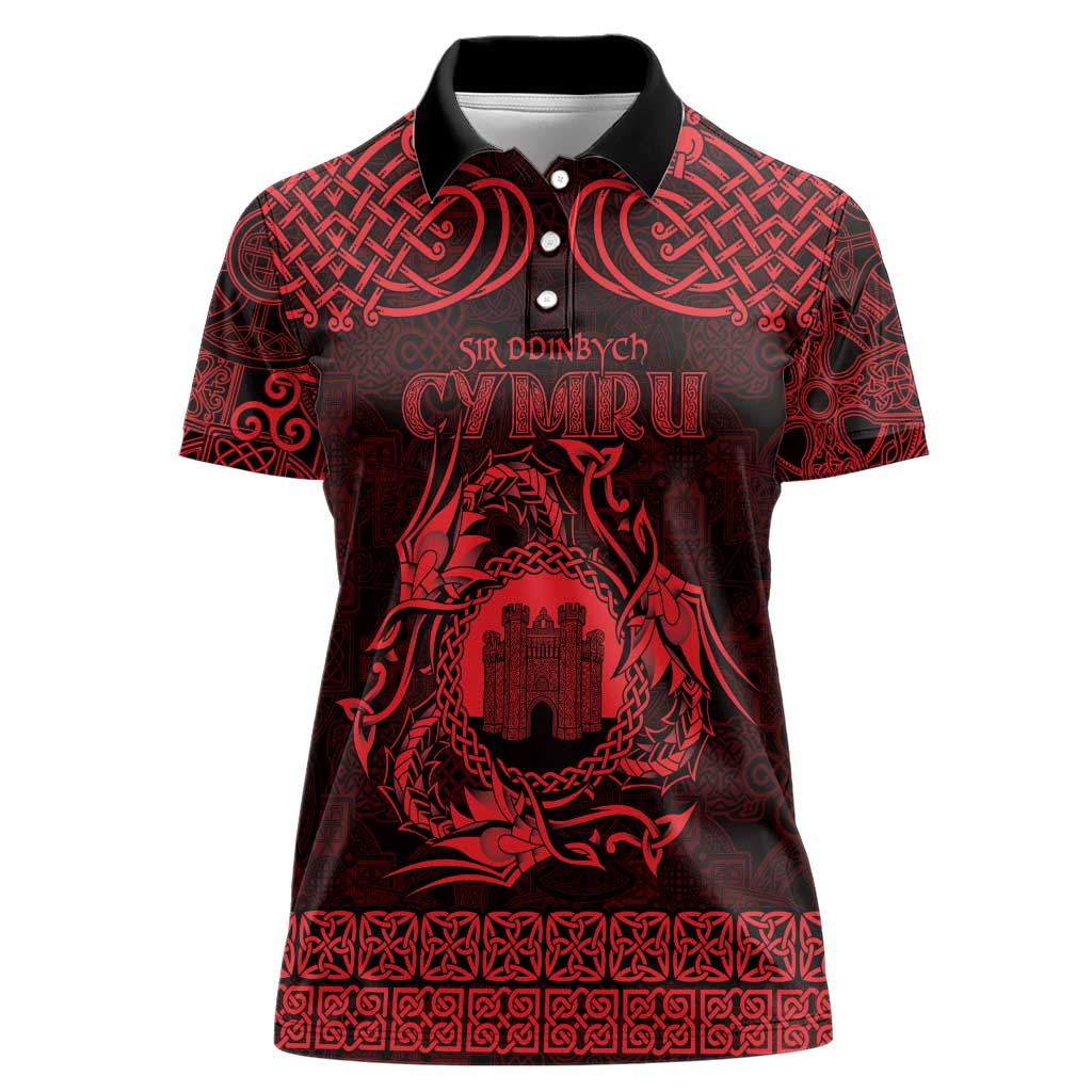 Personalized Denbighshire Sir Ddinbych Women Polo Shirt Red Gatehouse Denbigh Castle Celtic-inspired - Wonder Print Shop
