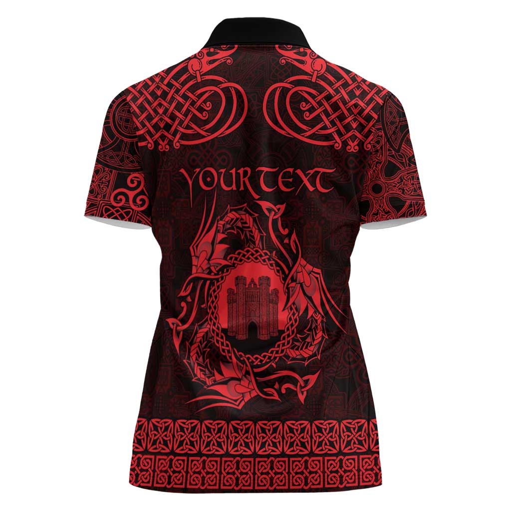 Personalized Denbighshire Sir Ddinbych Women Polo Shirt Red Gatehouse Denbigh Castle Celtic-inspired - Wonder Print Shop
