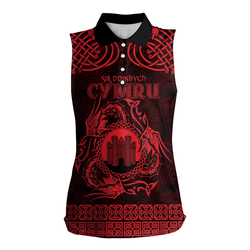 Personalized Denbighshire Sir Ddinbych Women Sleeveless Polo Shirt Red Gatehouse Denbigh Castle Celtic-inspired - Wonder Print Shop