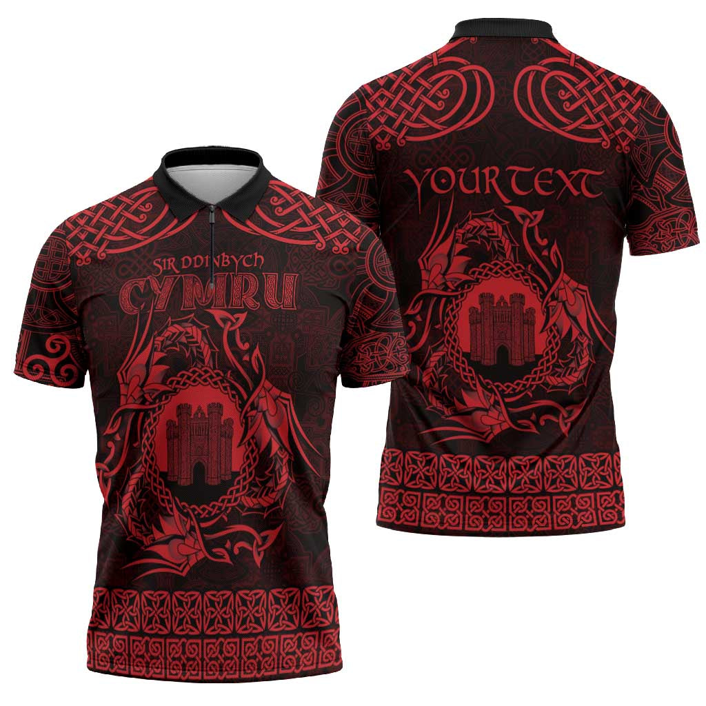 Personalized Denbighshire Sir Ddinbych Zipper Polo Shirt Red Gatehouse Denbigh Castle Celtic-inspired - Wonder Print Shop