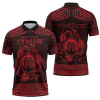 Personalized Denbighshire Sir Ddinbych Zipper Polo Shirt Red Gatehouse Denbigh Castle Celtic-inspired - Wonder Print Shop