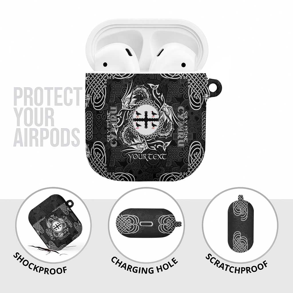 Personalized Flintshire Sir y Fflint AirPods Case Black Four Choughs Celtic-inspired - Wonder Print Shop