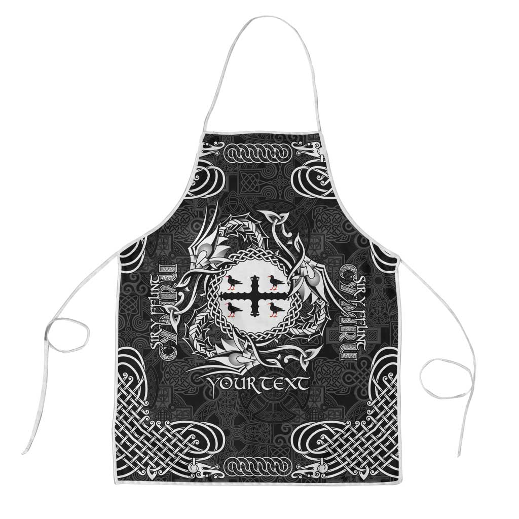 Personalized Flintshire Sir y Fflint Apron Black Four Choughs Celtic-inspired - Wonder Print Shop