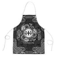 Personalized Flintshire Sir y Fflint Apron Black Four Choughs Celtic-inspired - Wonder Print Shop
