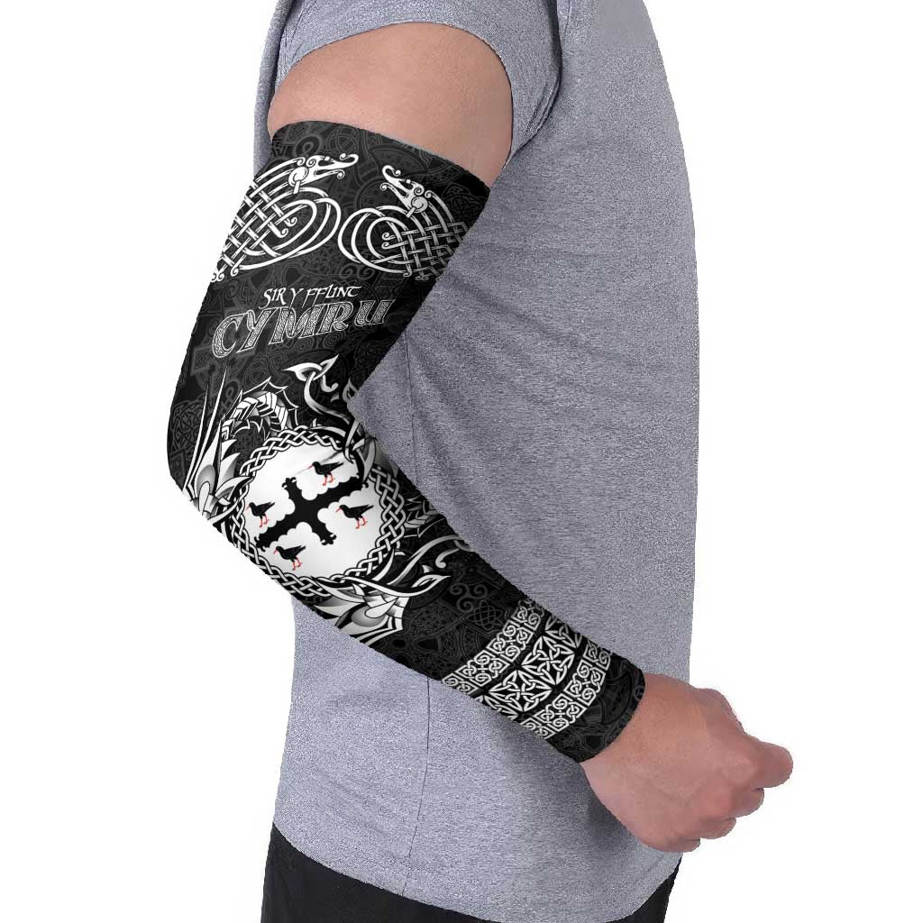 Personalized Flintshire Sir y Fflint Arm Sleeves Black Four Choughs Celtic-inspired - Wonder Print Shop