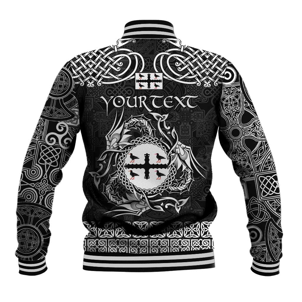 Personalized Flintshire Sir y Fflint Baseball Jacket Black Four Choughs Celtic-inspired - Wonder Print Shop