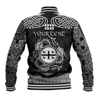 Personalized Flintshire Sir y Fflint Baseball Jacket Black Four Choughs Celtic-inspired - Wonder Print Shop