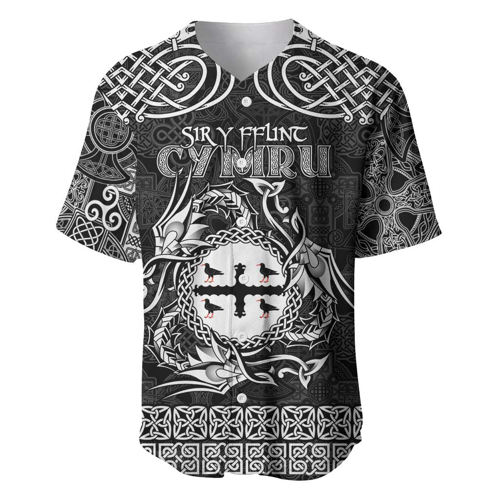 Personalized Flintshire Sir y Fflint Baseball Jersey Black Four Choughs Celtic-inspired - Wonder Print Shop