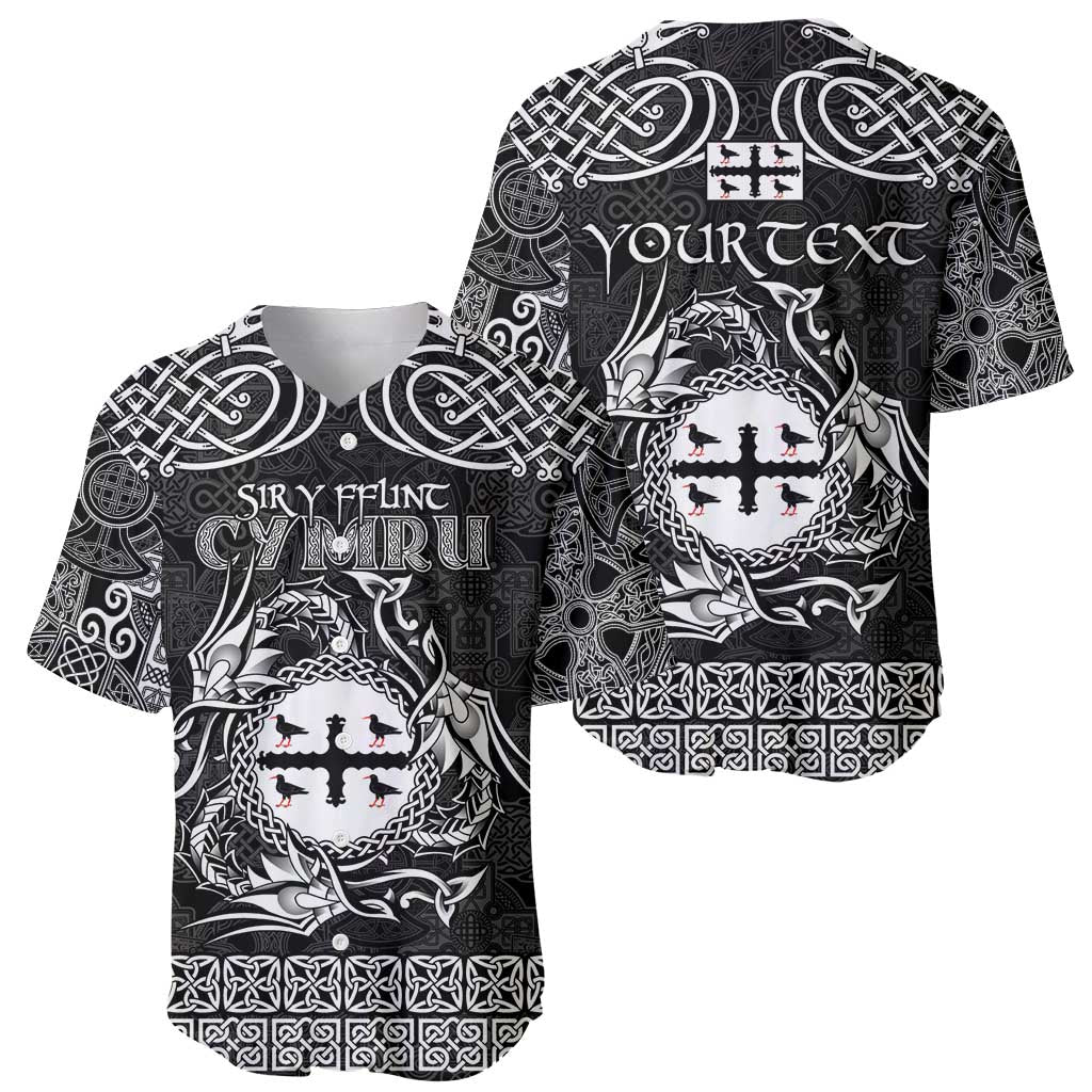 Personalized Flintshire Sir y Fflint Baseball Jersey Black Four Choughs Celtic-inspired - Wonder Print Shop