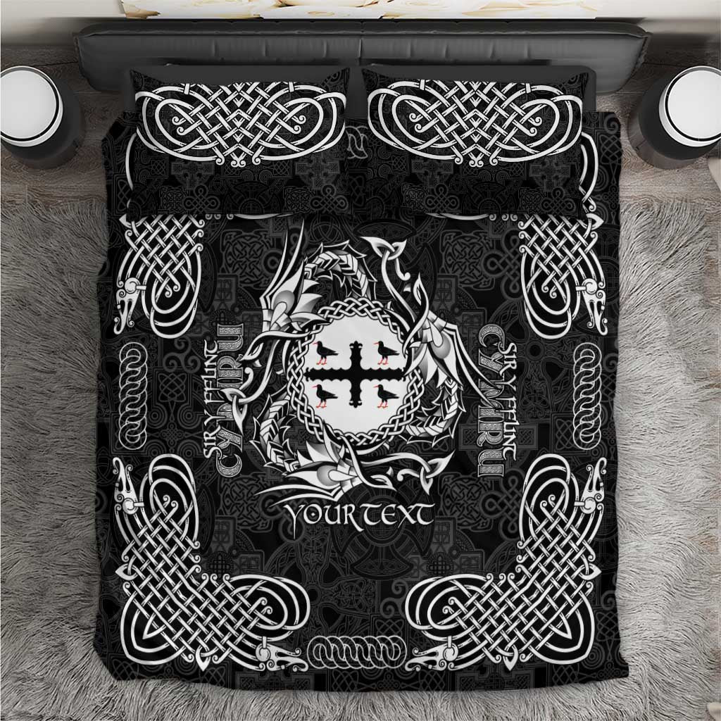 Personalized Flintshire Sir y Fflint Bedding Set Black Four Choughs Celtic-inspired - Wonder Print Shop