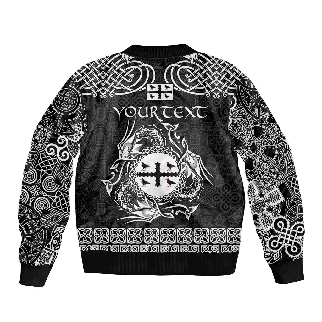 Personalized Flintshire Sir y Fflint Bomber Jacket Black Four Choughs Celtic-inspired - Wonder Print Shop