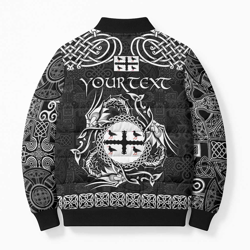 Personalized Flintshire Sir y Fflint Bomber Puffer Jacket Black Four Choughs Celtic-inspired - Wonder Print Shop