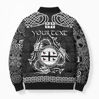 Personalized Flintshire Sir y Fflint Bomber Puffer Jacket Black Four Choughs Celtic-inspired - Wonder Print Shop