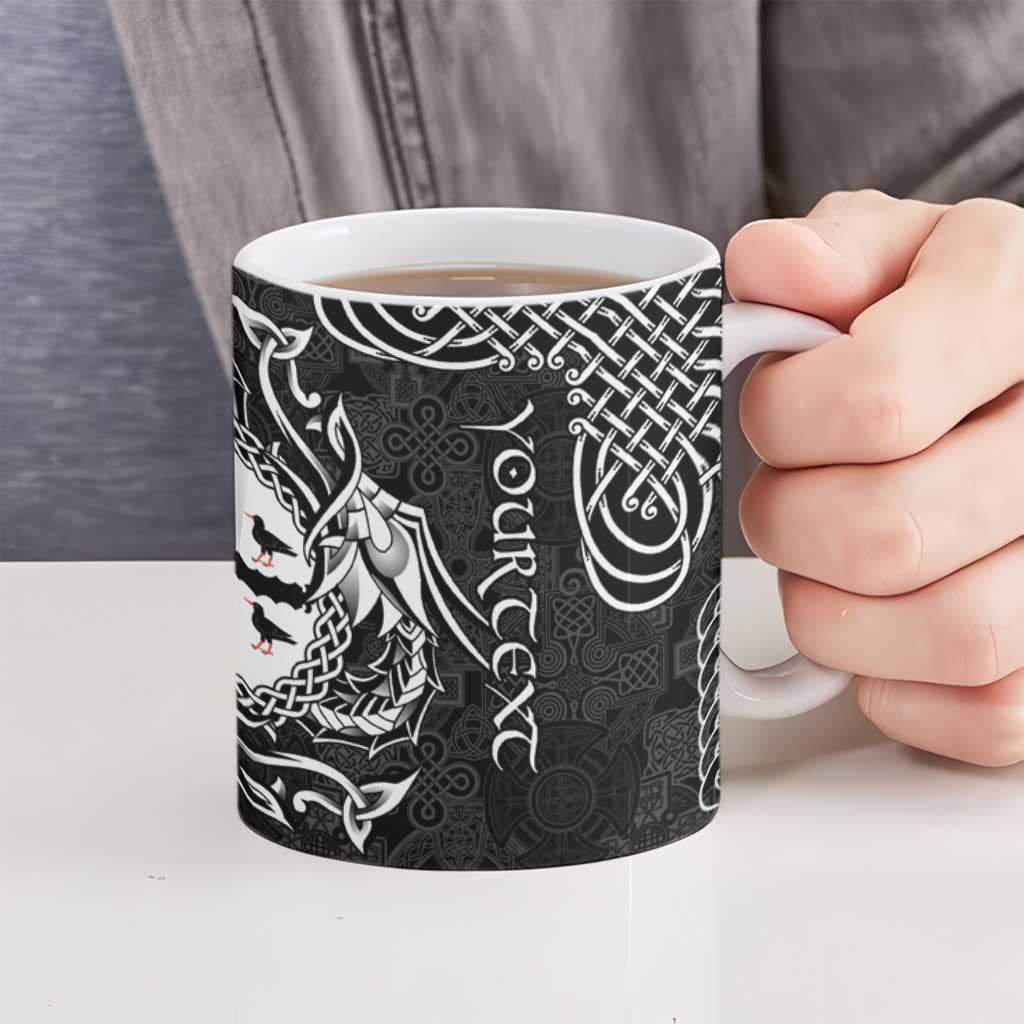 Personalized Flintshire Sir y Fflint Ceramic Mug Black Four Choughs Celtic-inspired - Wonder Print Shop