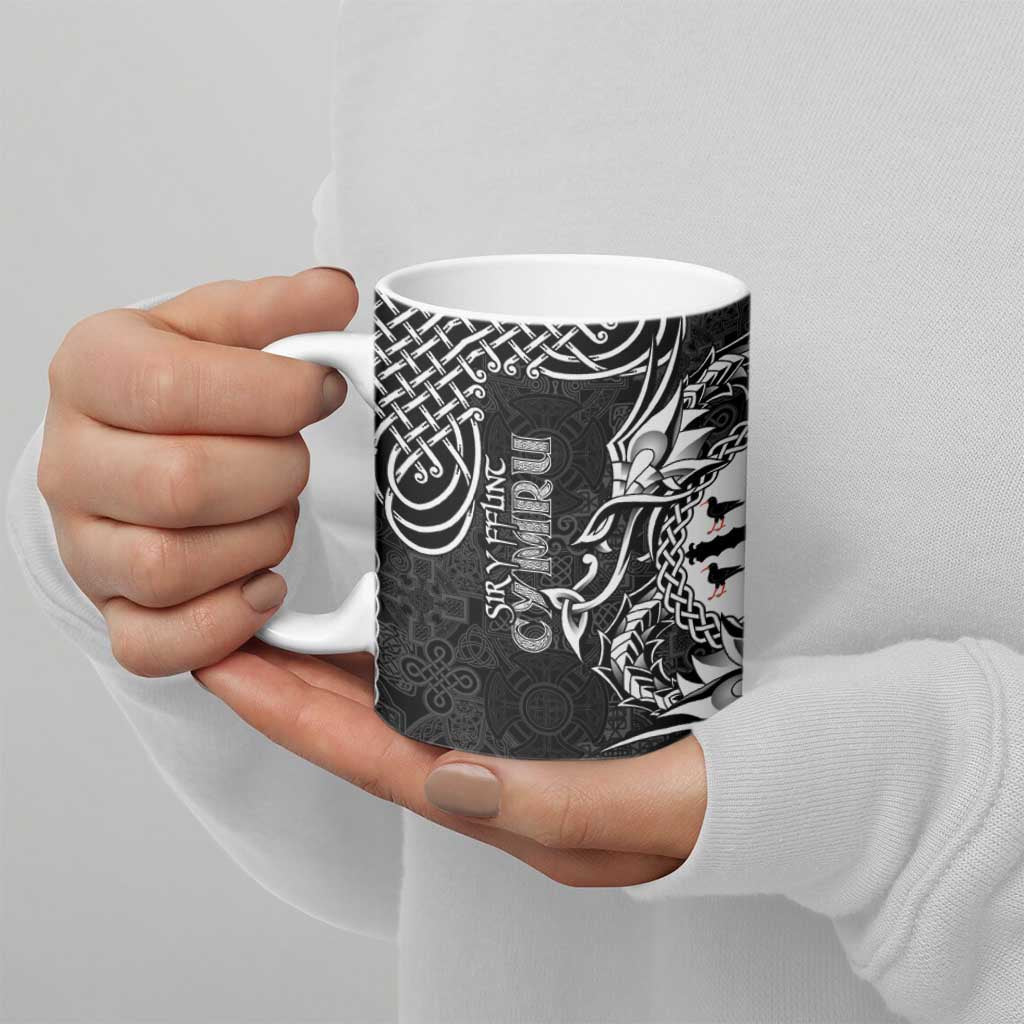 Personalized Flintshire Sir y Fflint Ceramic Mug Black Four Choughs Celtic-inspired - Wonder Print Shop