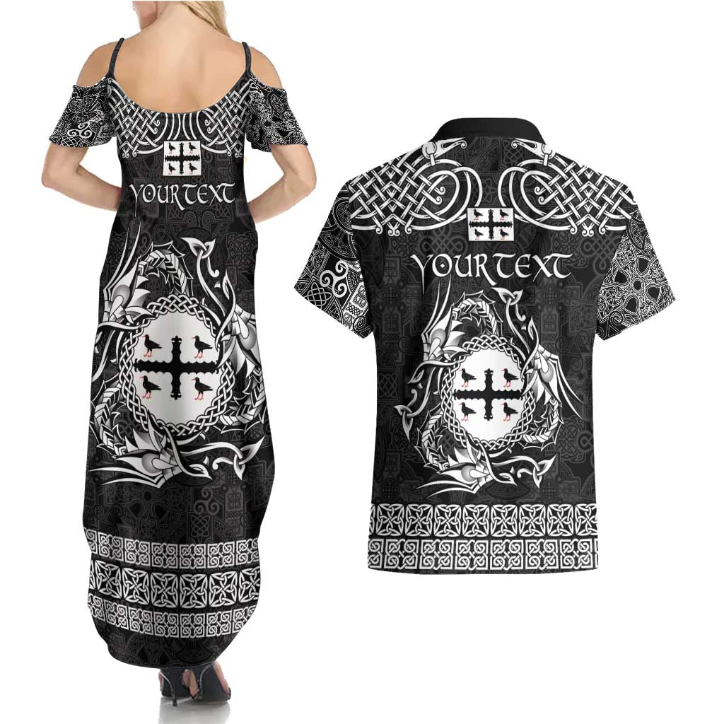 Personalized Flintshire Sir y Fflint Couples Matching Summer Maxi Dress and Hawaiian Shirt Black Four Choughs Celtic-inspired - Wonder Print Shop