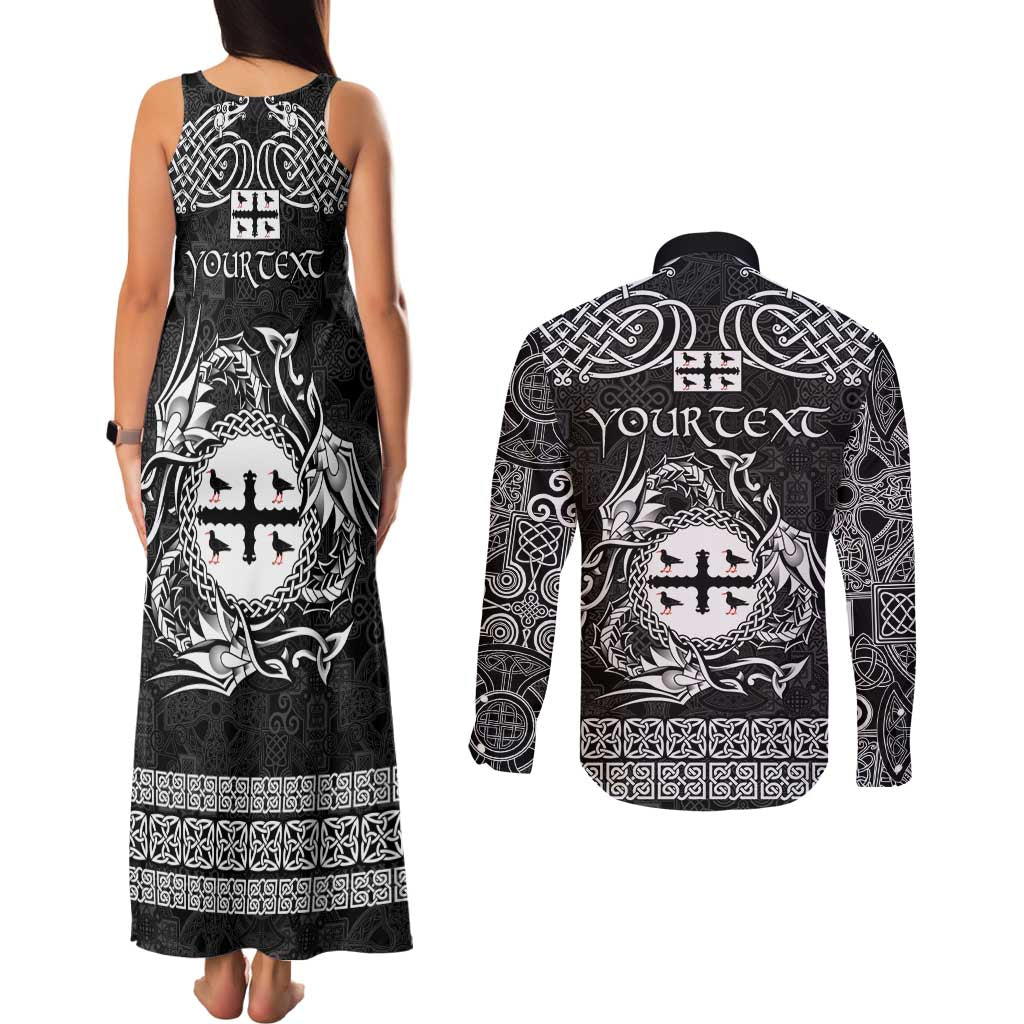 Personalized Flintshire Sir y Fflint Couples Matching Tank Maxi Dress and Long Sleeve Button Shirt Black Four Choughs Celtic-inspired - Wonder Print Shop