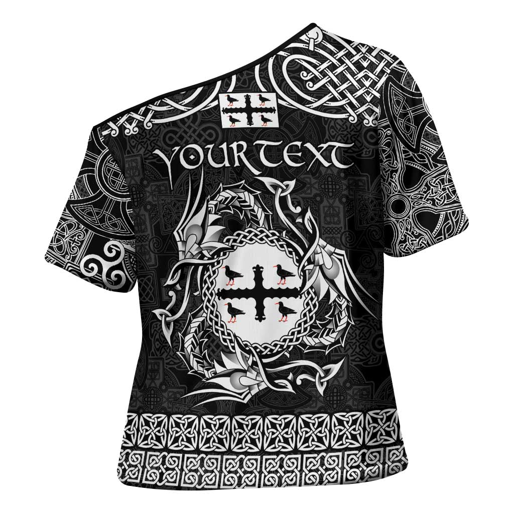 Personalized Flintshire Sir y Fflint Cross Shoulder Shirt Black Four Choughs Celtic-inspired - Wonder Print Shop