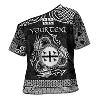 Personalized Flintshire Sir y Fflint Cross Shoulder Shirt Black Four Choughs Celtic-inspired - Wonder Print Shop