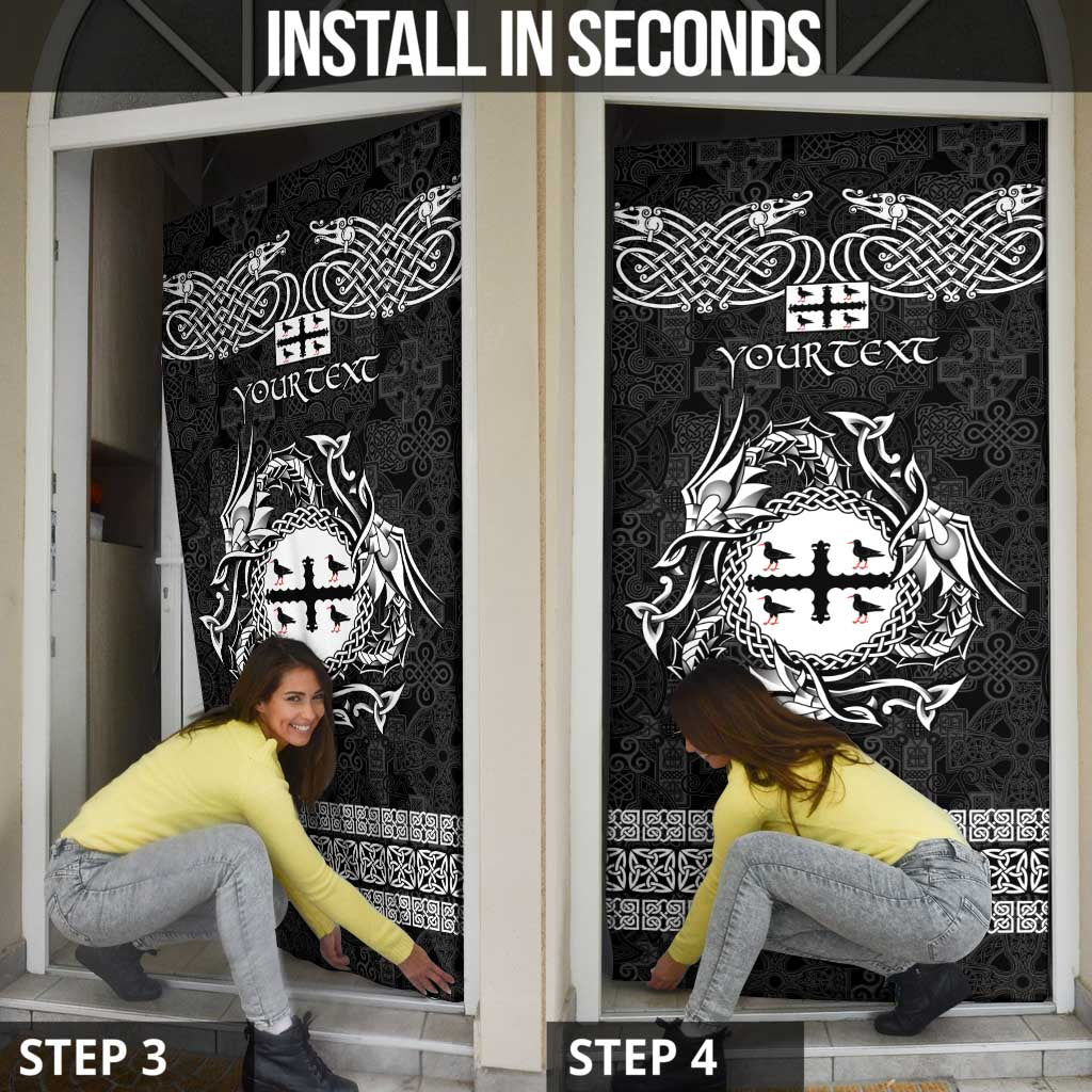 Personalized Flintshire Sir y Fflint Door Cover Black Four Choughs Celtic-inspired - Wonder Print Shop