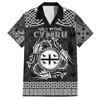 Personalized Flintshire Sir y Fflint Family Matching Off The Shoulder Long Sleeve Dress and Hawaiian Shirt Black Four Choughs Celtic-inspired - Wonder Print Shop