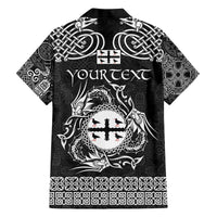 Personalized Flintshire Sir y Fflint Family Matching Off The Shoulder Long Sleeve Dress and Hawaiian Shirt Black Four Choughs Celtic-inspired - Wonder Print Shop