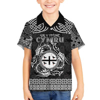 Personalized Flintshire Sir y Fflint Family Matching Off The Shoulder Long Sleeve Dress and Hawaiian Shirt Black Four Choughs Celtic-inspired - Wonder Print Shop
